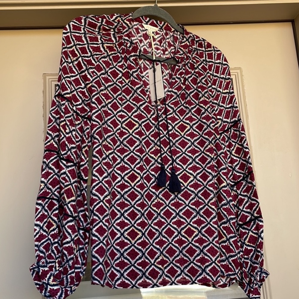 NWT Lucky Brand Diamond Print Long Sleeve Blouse